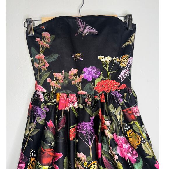 Alice + Olivia NWT Asha Bubble Hem Floral Strapless Mini Dress Black Size 0 - Picture 4 of 9